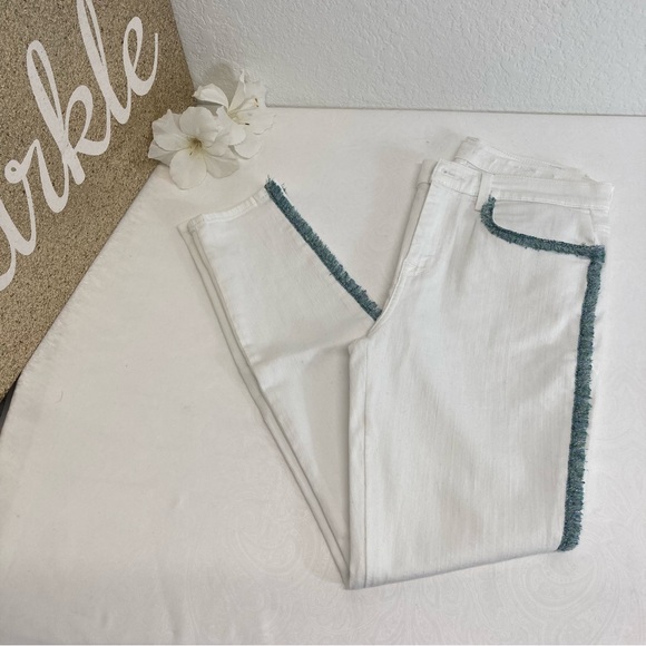 7 For All Mankind | High Waist Ankle Skinny Fringe Jeans, White Sz 28 - Picture 16 of 16